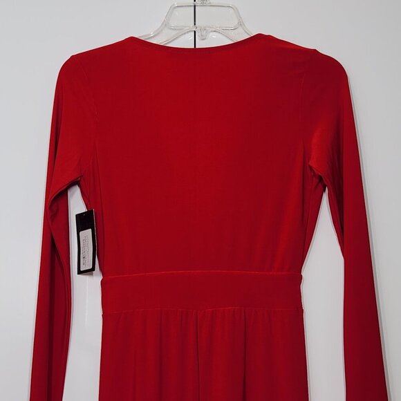 Babe Society Irene Red Long Sleeve Maxi Dress Plunging Neckline Size S - Picture 5 of 7